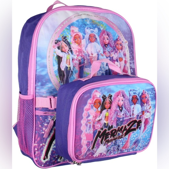 Mermaze Mermaidz Kids Backpack 2 Piece Set with Detachable Lunch Box (NWT)purple - Picture 2 of 7
